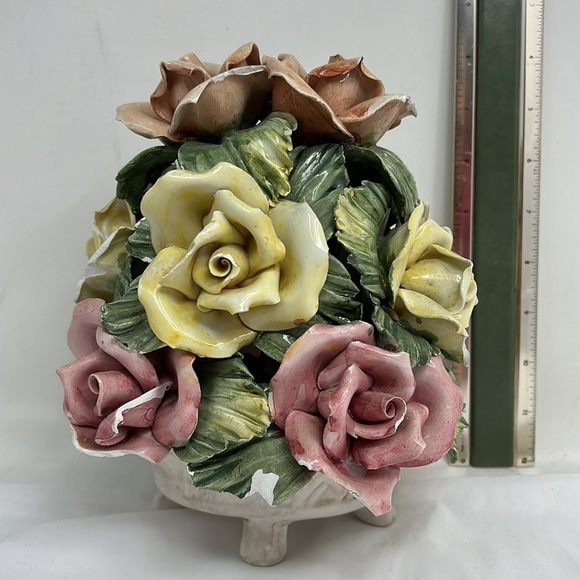 Capodimonte Porcelain Flower Roses Basket - Picture 9 of 11